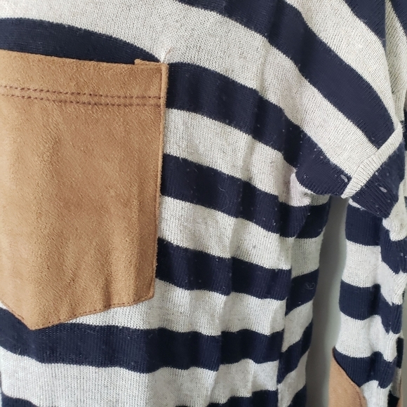 Lollipop Star Small Long Sleeve Tunic Dress Grey Navy Stripes Tan Elbow Patches - Picture 5 of 6